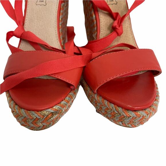 NWOT VANESSA WU Espadrille Wedge Coral Gold Gray Raffia Yarn Size 40/ US 10 - Picture 4 of 13